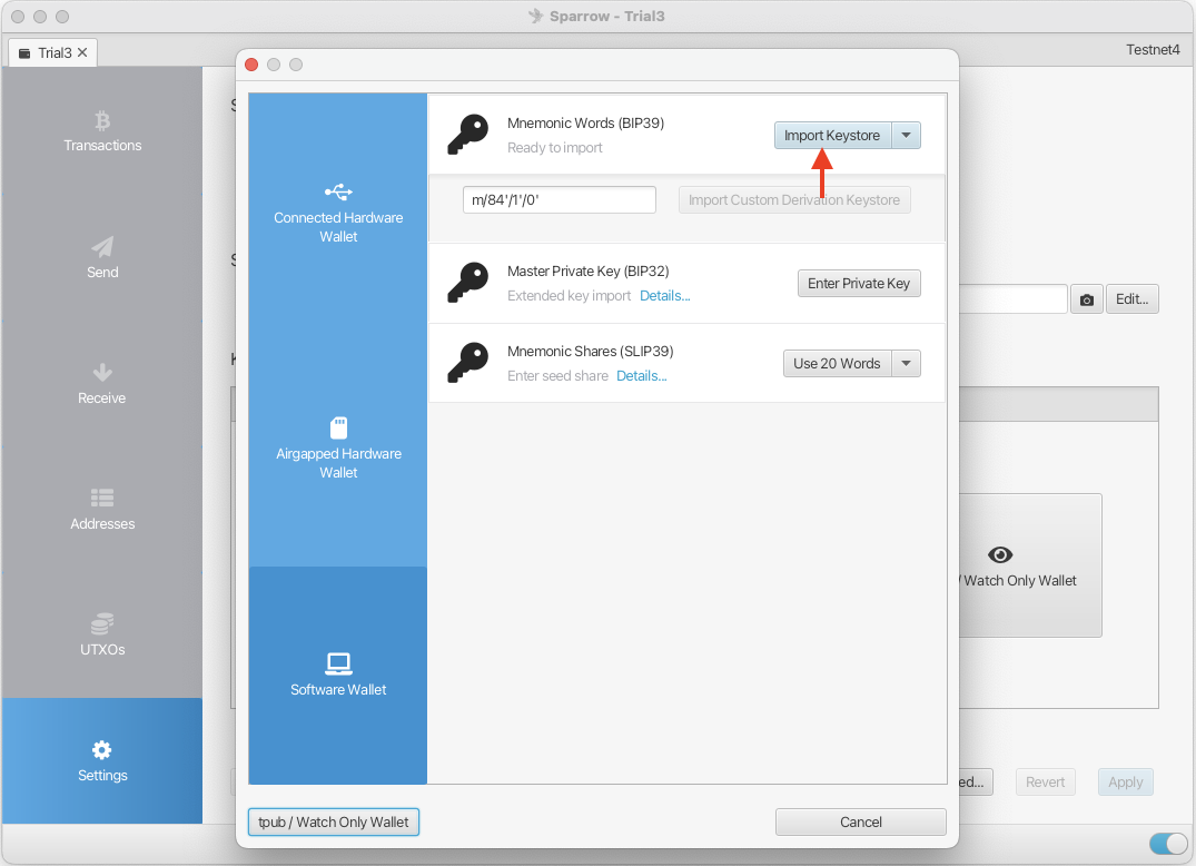 Importing the keystore