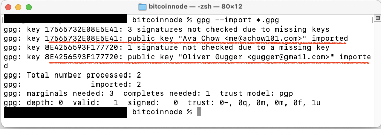 Image showing the import of the public key in terminal