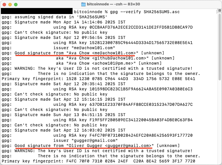 Image showing the verification of the public key in terminal