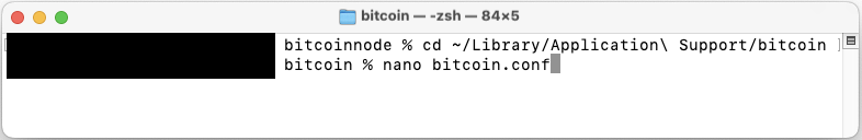 Image showing the creation of bitcoin.conf file in the Bitcoin directory