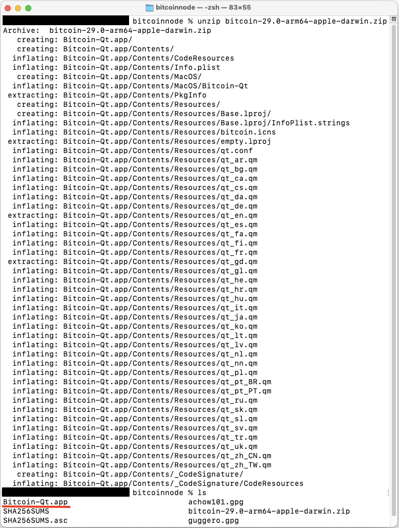 Image showing the Extraction of bitcoin core in Terminal
