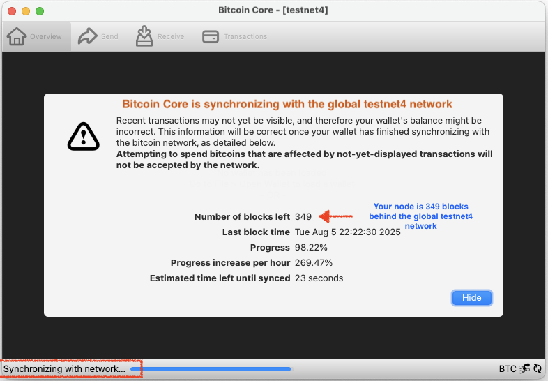 Image showing the syncing of the Bitcoin Core Qt app