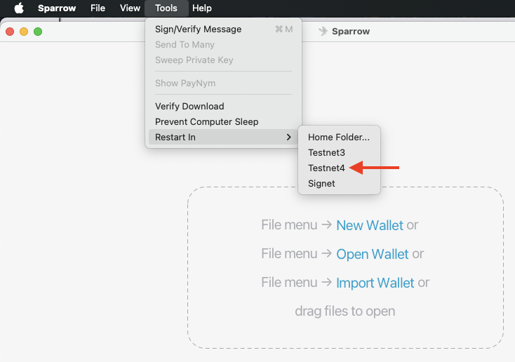 Image showing Sparrow switching to testnet4