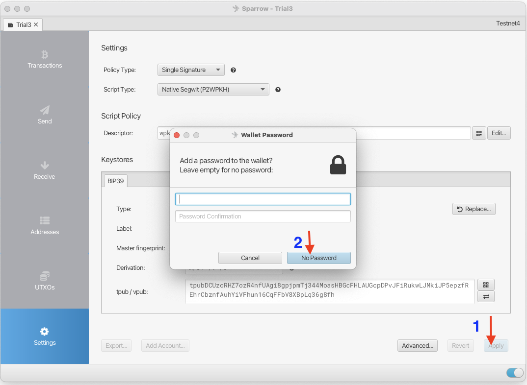 Applying wallet settings