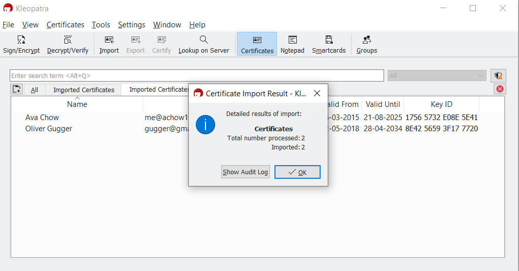 Image showing the kleopatra application