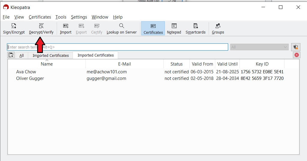 Image showing the kleopatra application