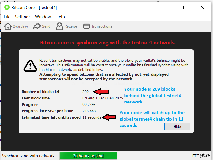 Image showing the syncing of the Bitcoin Core Qt app
